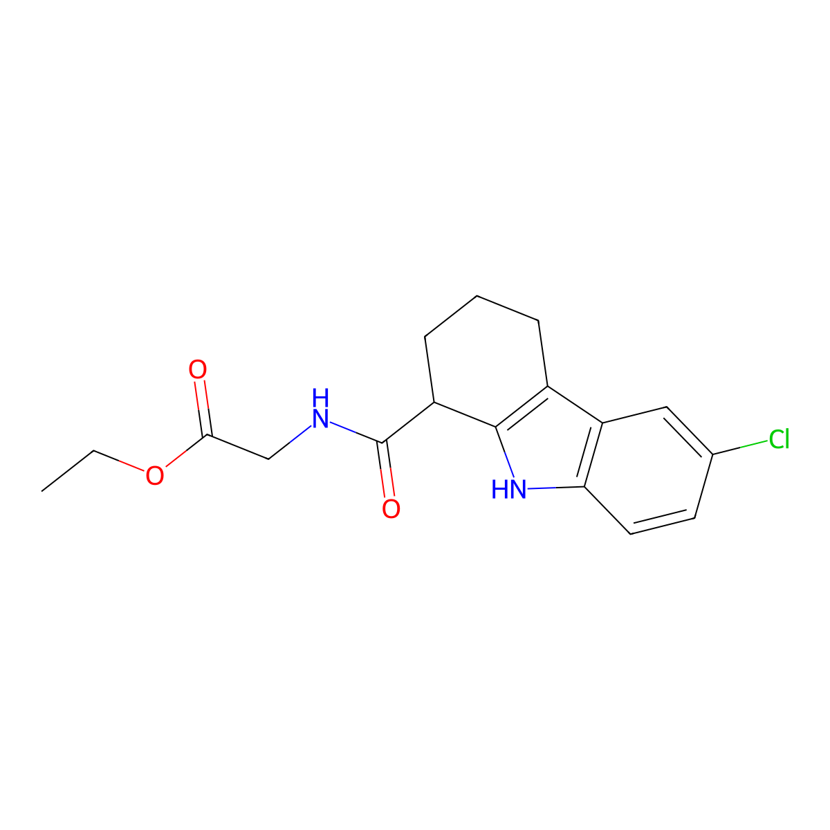 ethyl 2-(6-chloro-2,3,4,9-tetrahydro-1H-carbazole-1-carboxamido)acetate molecular structure, CAS 385389-89-9