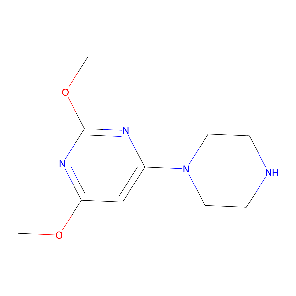 2,4-Dimethoxy-6-(piperazin-1-yl)pyrimidine molecular structure, CAS 38539-75-2
