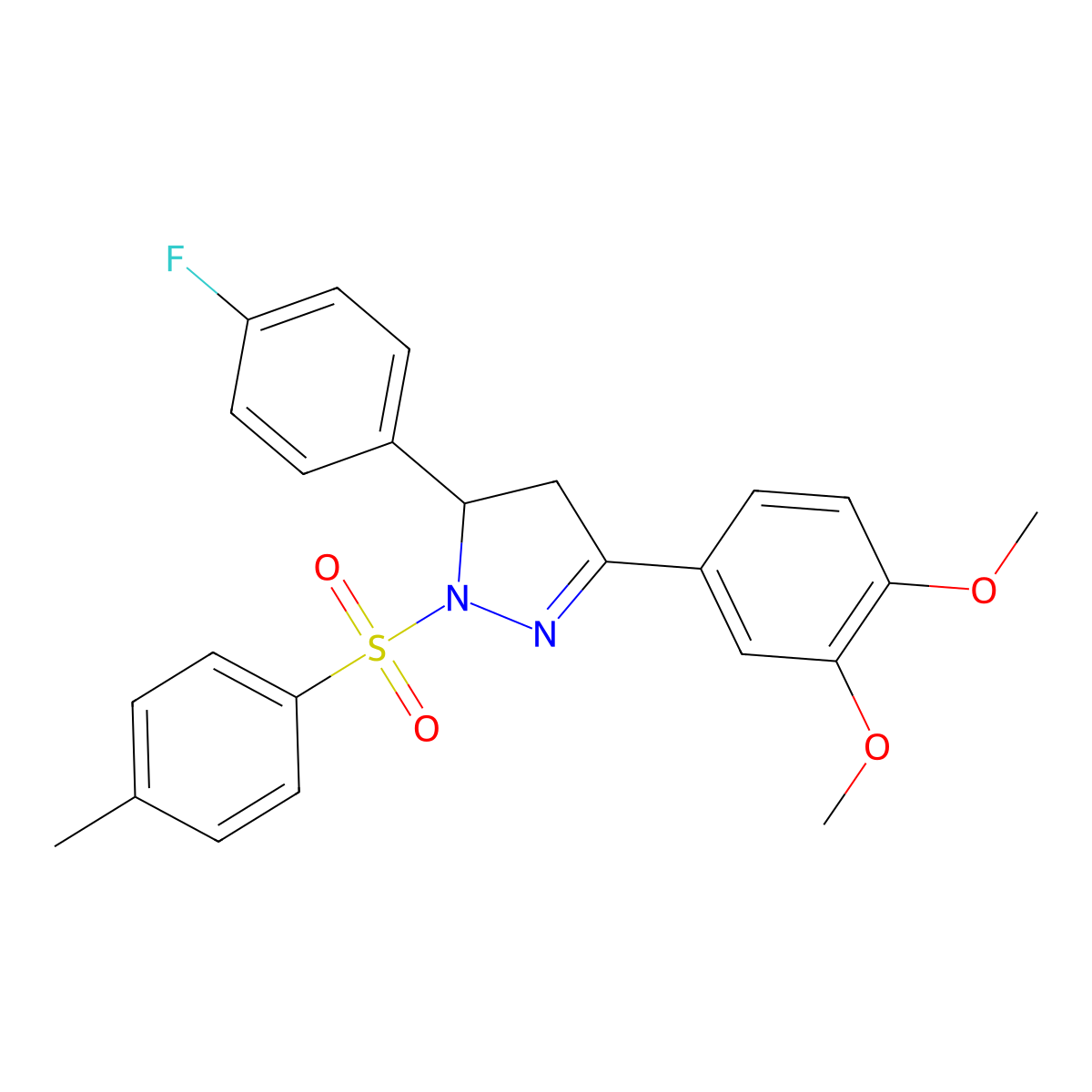 3-(3,4-dimethoxyphenyl)-5-(4-fluorophenyl)-1-tosyl-4,5-dihydro-1H-pyrazole molecular structure, CAS 385390-06-7