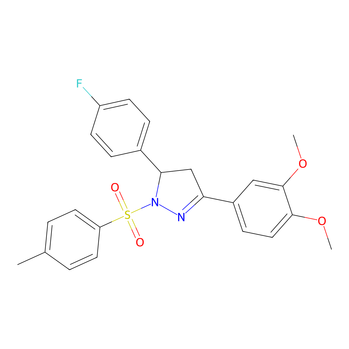 3-(3,4-dimethoxyphenyl)-5-(4-fluorophenyl)-1-tosyl-4,5-dihydro-1H-pyrazole molecular structure, CAS 385390-06-7