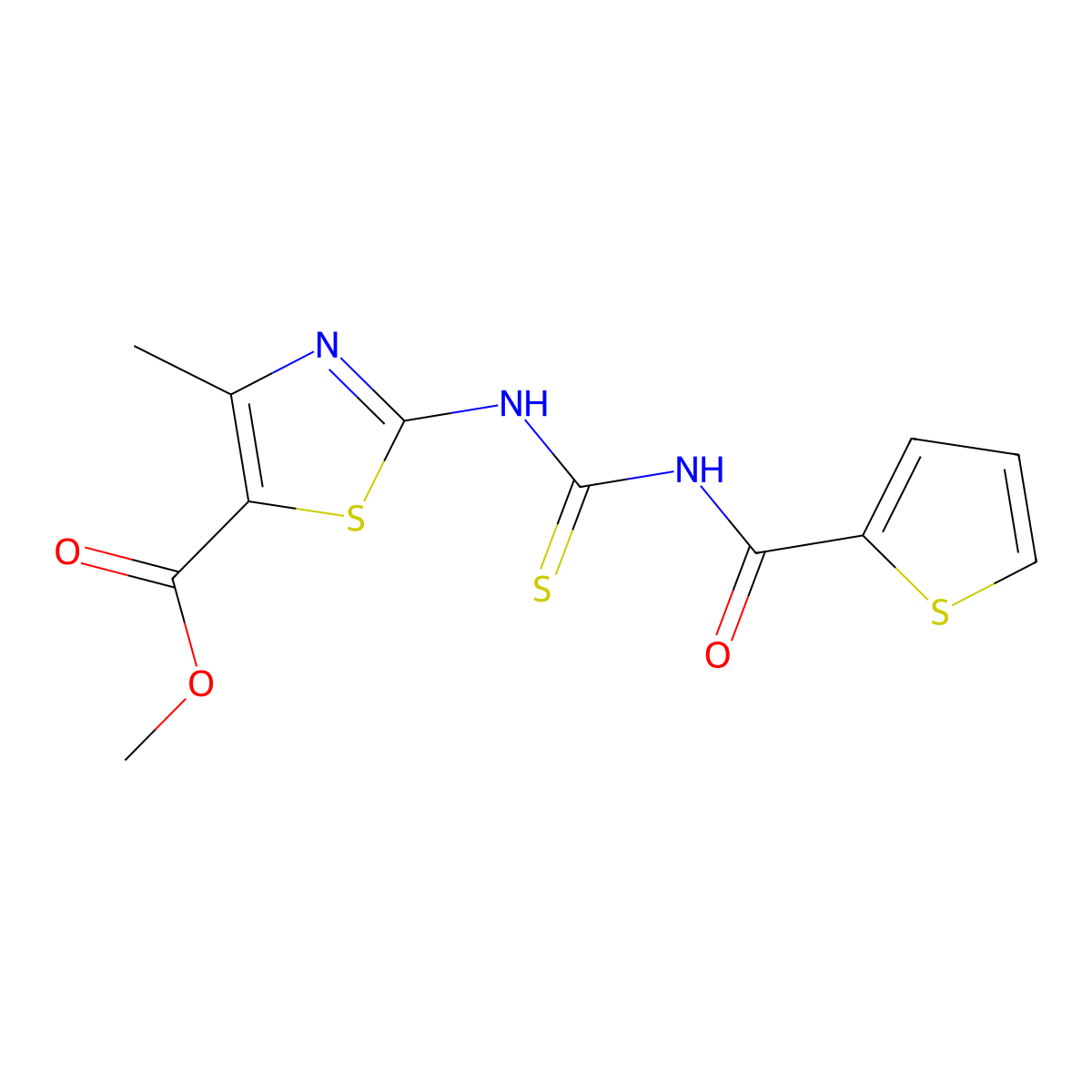 Methyl 4-methyl-2-(thiophene-2-carbonylcarbamothioylamino)-1,3-thiazole-5-carboxylate molecular structure, CAS 385390-12-5
