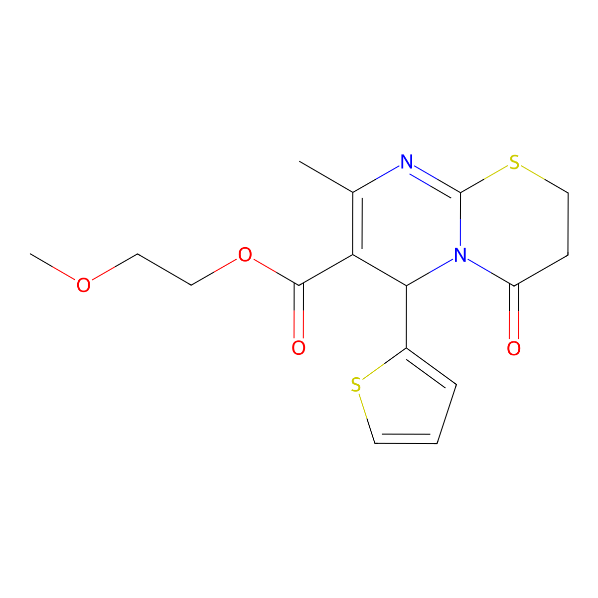 2-Methoxyethyl 8-methyl-4-oxo-6-(thiophen-2-yl)-2,3,4,6-tetrahydropyrimido[2,1-b][1,3]thiazine-7-carboxylate molecular structure, CAS 385390-49-8
