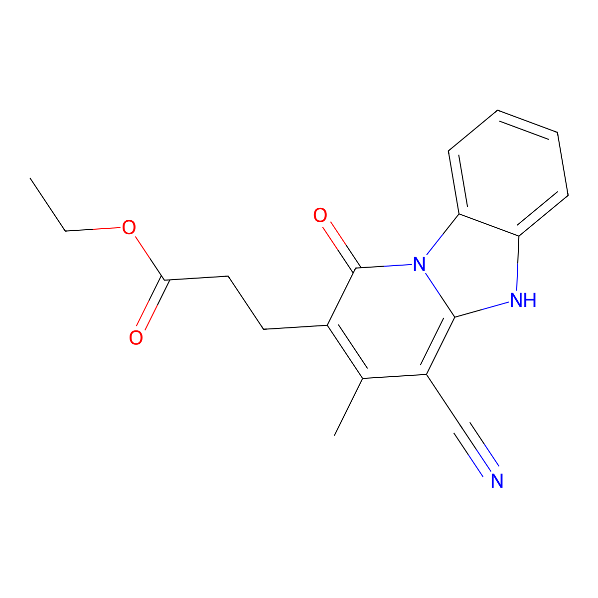 Ethyl 3-(4-cyano-1-hydroxy-3-methylpyrido[1,2-a]benzimidazol-2-yl)propanoate molecular structure, CAS 385390-68-1