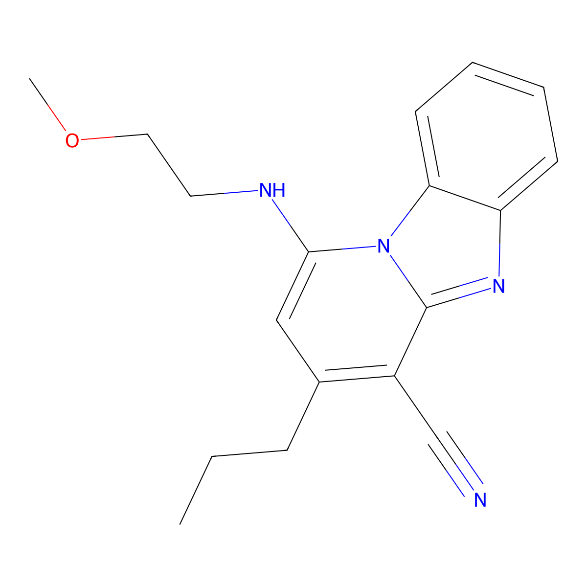 1-(2-Methoxyethylamino)-3-propylpyrido[1,2-a]benzimidazole-4-carbonitrile molecular structure, CAS 385390-78-3