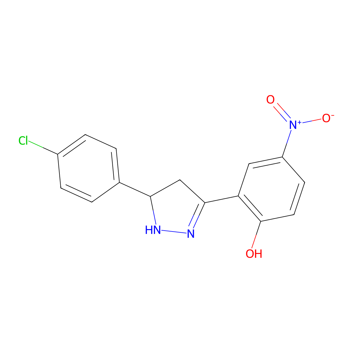 2-(5-(4-chlorophenyl)-4,5-dihydro-1H-pyrazol-3-yl)-4-nitrophenol molecular structure, CAS 385390-85-2