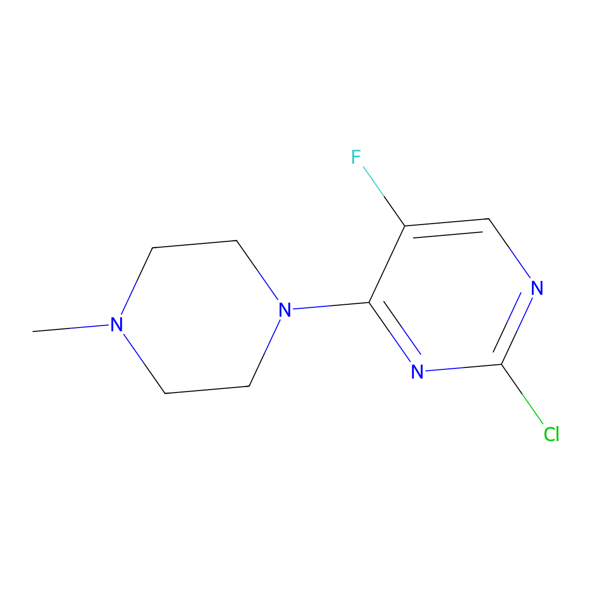 2-Chloro-5-fluoro-4-(4-methylpiperazin-1-yl)pyrimidine molecular structure, CAS 385390-91-0