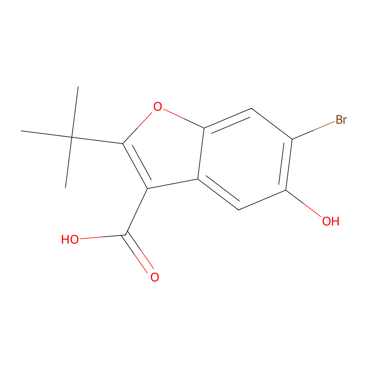 6-Bromo-2-tert-butyl-5-hydroxy-1-benzofuran-3-carboxylic acid molecular structure, CAS 385390-94-3