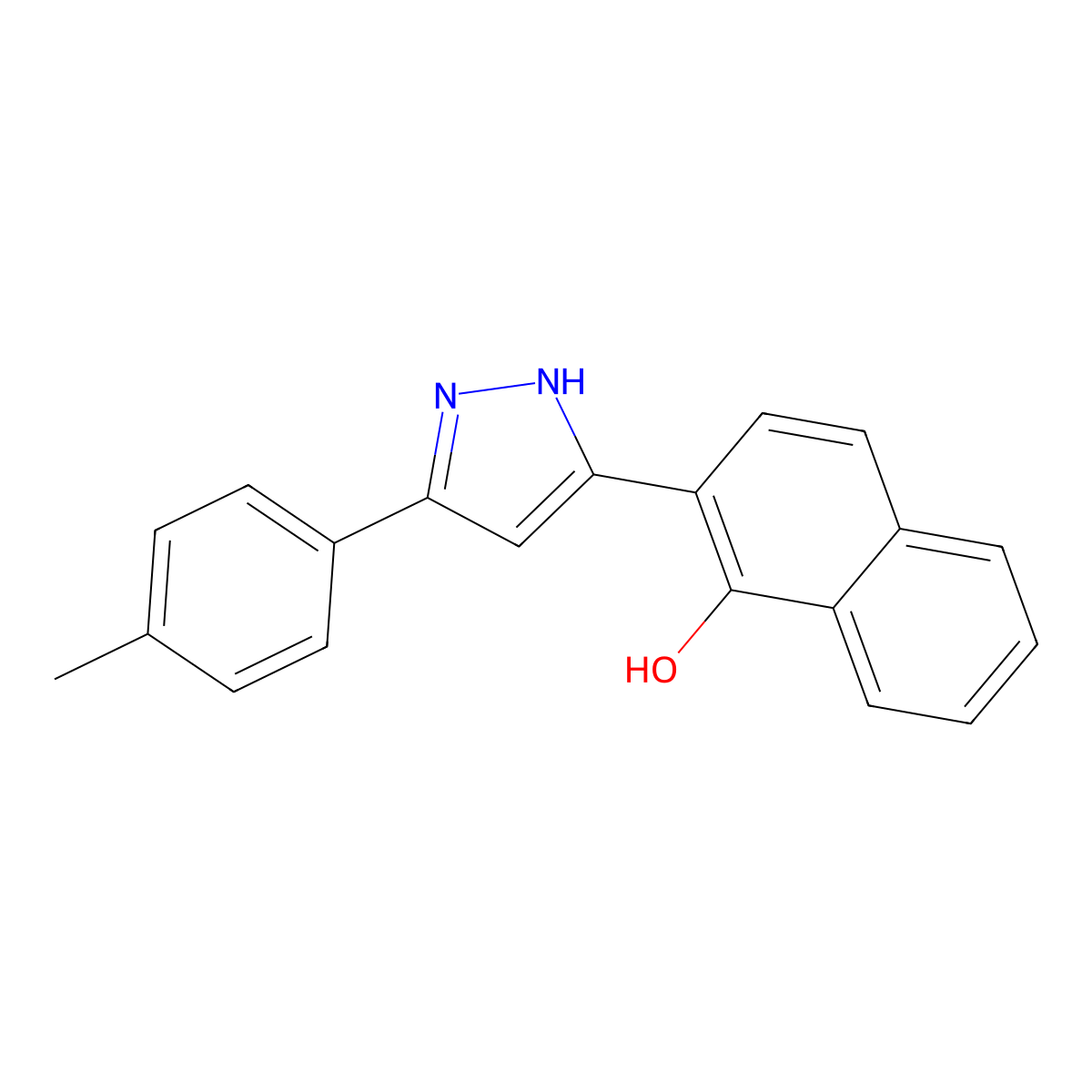 2-(5-(p-tolyl)-1H-pyrazol-3-yl)naphthalen-1-ol molecular structure, CAS 385391-01-5