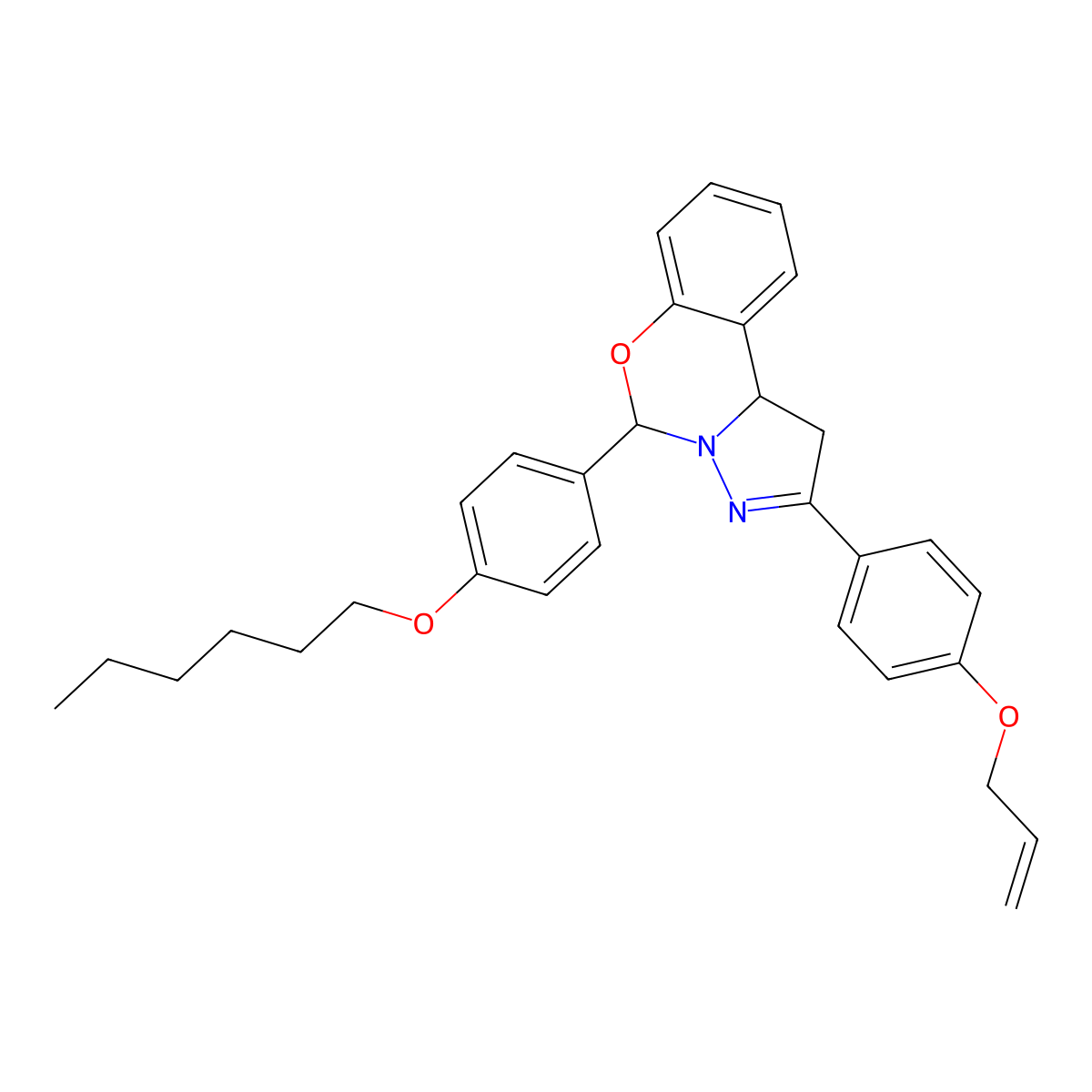5-[4-(Hexyloxy)phenyl]-2-[4-(prop-2-en-1-yloxy)phenyl]-1,10b-dihydropyrazolo[1,5-c][1,3]benzoxazine molecular structure, CAS 385391-05-9