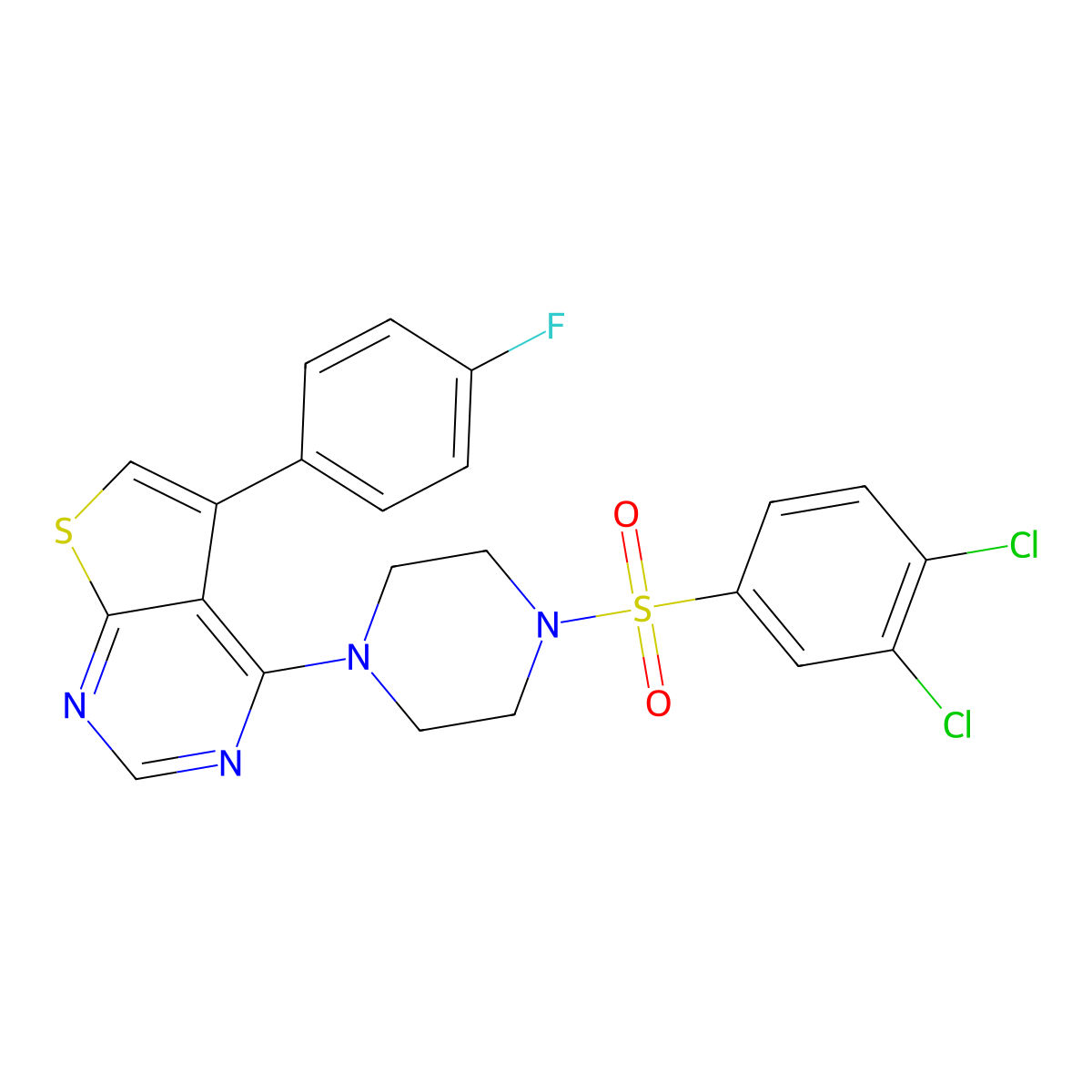 4-[4-(3,4-Dichlorophenyl)sulfonylpiperazin-1-yl]-5-(4-fluorophenyl)thieno[2,3-d]pyrimidine molecular structure, CAS 385391-27-5