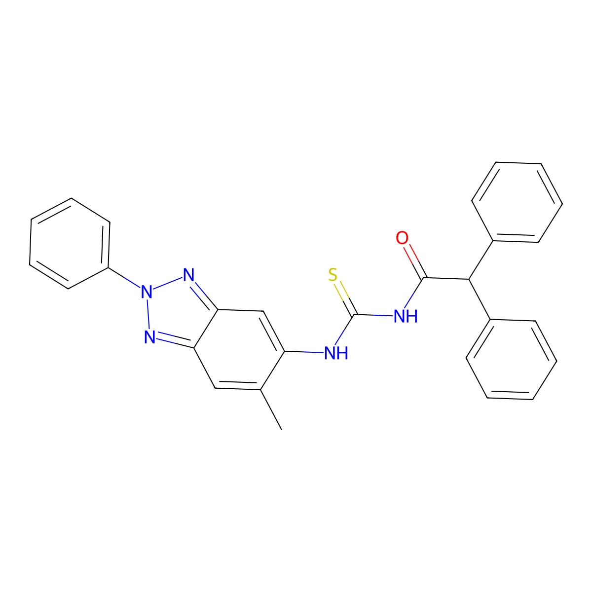 N-[(6-methyl-2-phenylbenzotriazol-5-yl)carbamothioyl]-2,2-diphenylacetamide molecular structure, CAS 385391-28-6