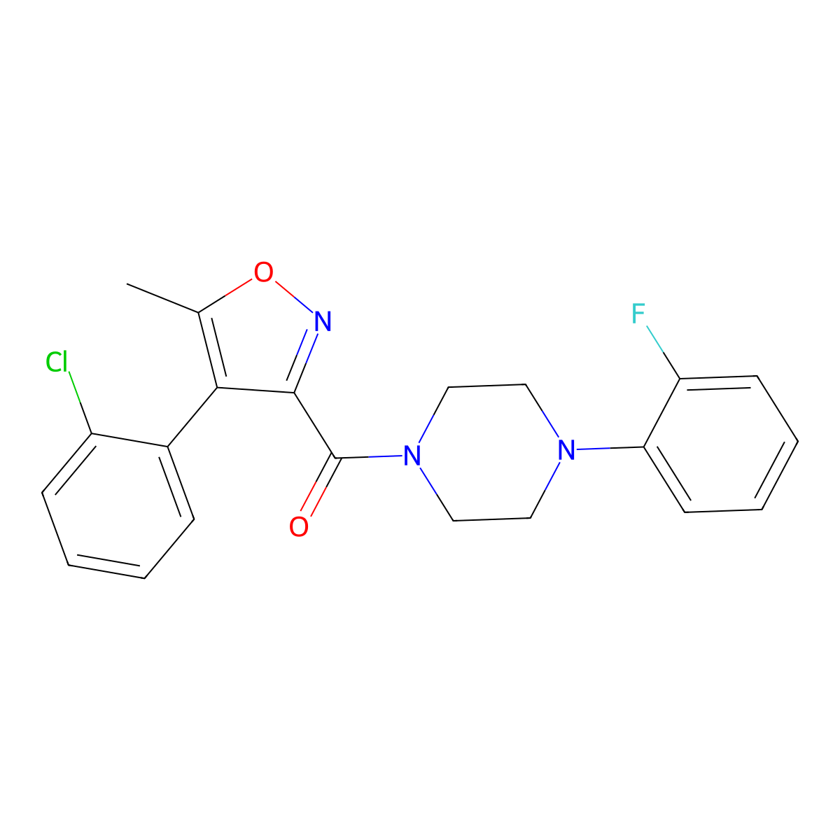 1-{[4-(2-Chlorophenyl)-5-methyl-3-isoxazolyl]carbonyl}-4-(2-fluorophenyl)piperazine molecular structure, CAS 385391-47-9