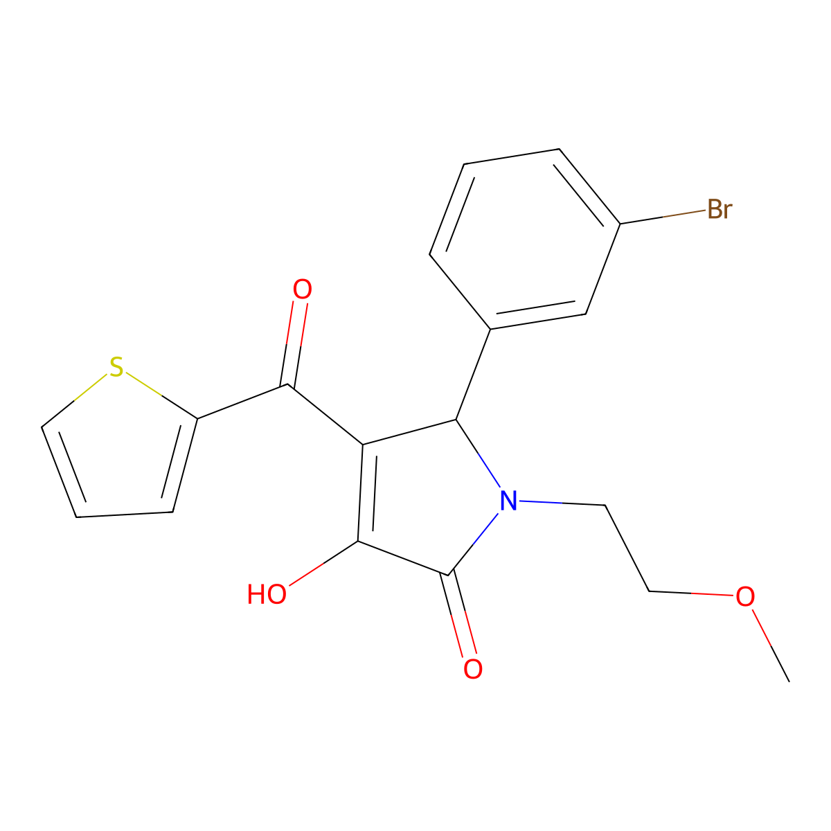 (4E)-5-(3-bromophenyl)-4-[hydroxy(thiophen-2-yl)methylidene]-1-(2-methoxyethyl)pyrrolidine-2,3-dione molecular structure, CAS 385391-78-6