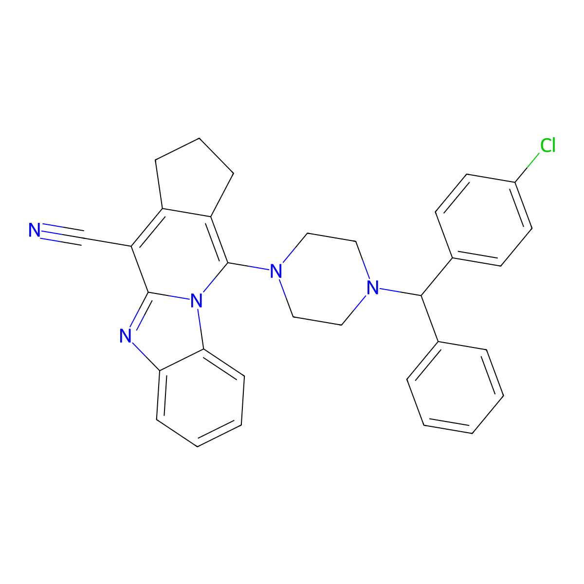11-{4-[(4-chlorophenyl)(phenyl)methyl]piperazin-1-yl}-2,3-dihydro-1H-cyclopenta[4,5]pyrido[1,2-a]benzimidazole-4-carbonitrile molecular structure, CAS 385391-80-0