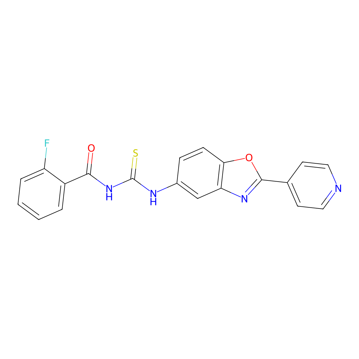 2-fluoro-N-{[2-(pyridin-4-yl)-1,3-benzoxazol-5-yl]carbamothioyl}benzamide molecular structure, CAS 385391-83-3