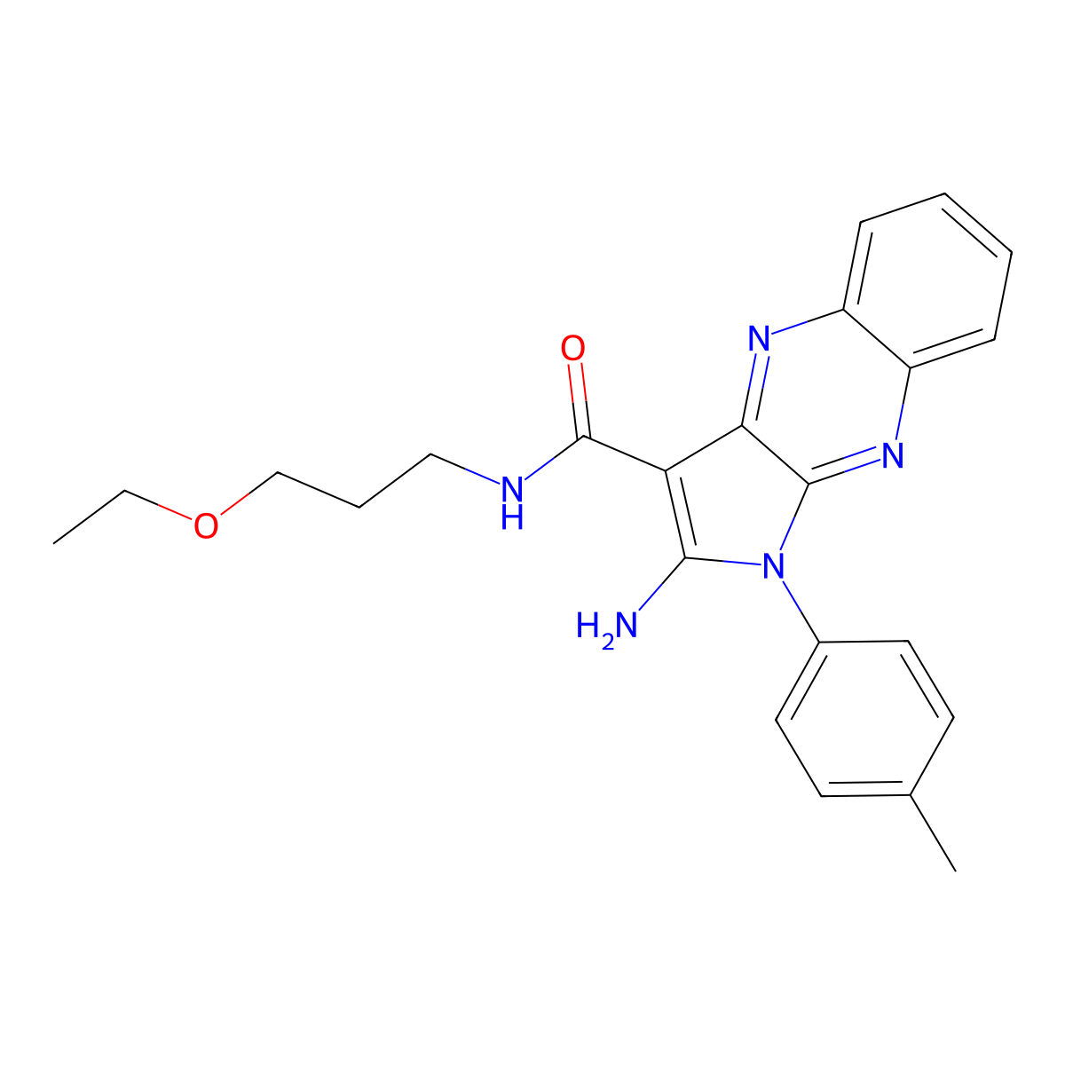 2-amino-N-(3-ethoxypropyl)-1-(4-methylphenyl)-1H-pyrrolo[2,3-b]quinoxaline-3-carboxamide molecular structure, CAS 385391-87-7