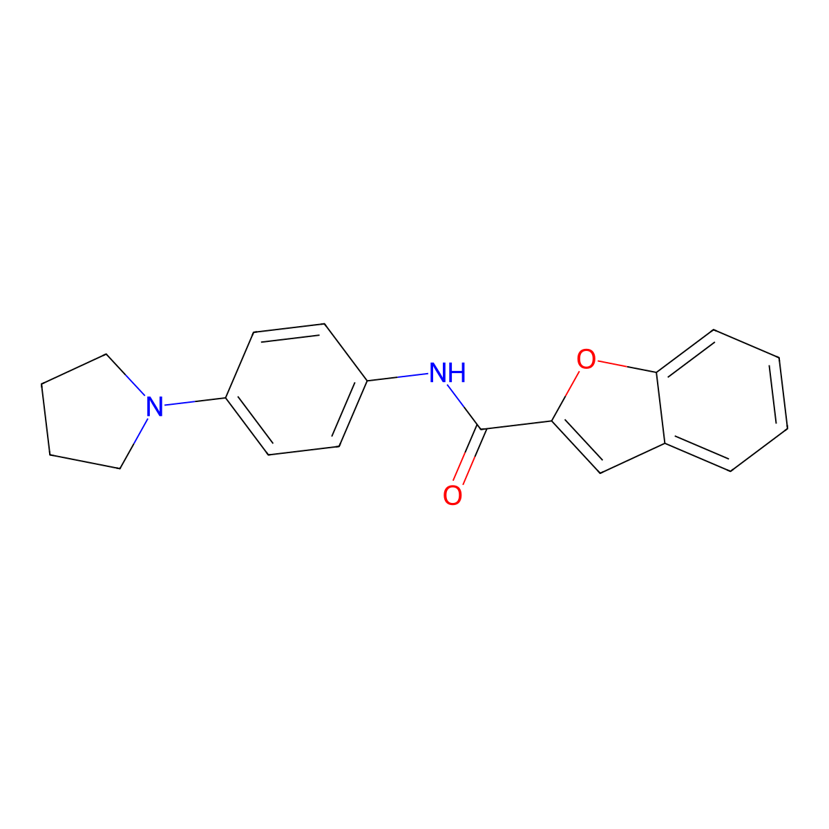 N-(4-pyrrolidin-1-ylphenyl)-1-benzofuran-2-carboxamide molecular structure, CAS 385391-98-0