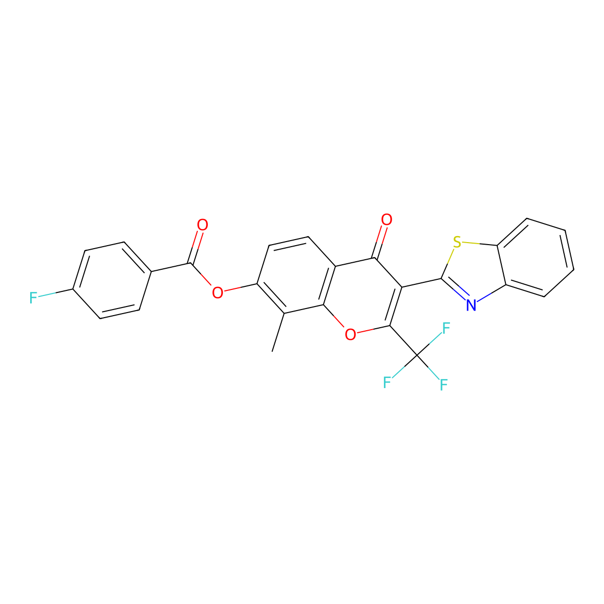 [3-(1,3-Benzothiazol-2-yl)-8-methyl-4-oxo-2-(trifluoromethyl)chromen-7-yl] 4-fluorobenzoate molecular structure, CAS 385391-99-1