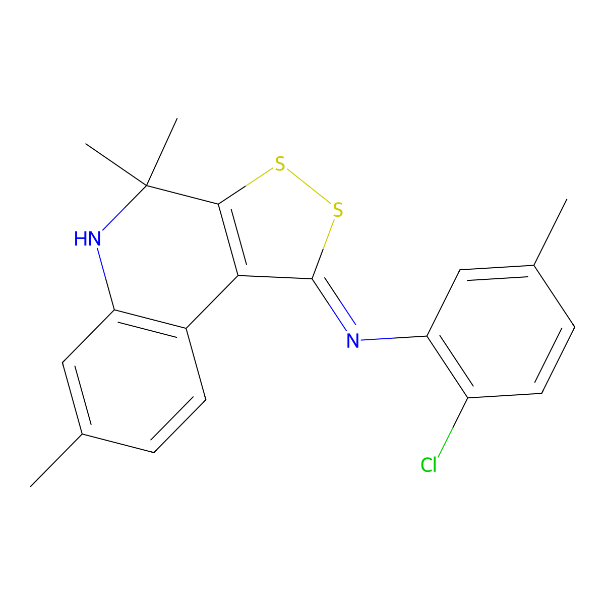 2-chloro-5-methyl-N-[(1Z)-4,4,7-trimethyl-4,5-dihydro-1H-[1,2]dithiolo[3,4-c]quinolin-1-ylidene]aniline molecular structure, CAS 385392-09-6