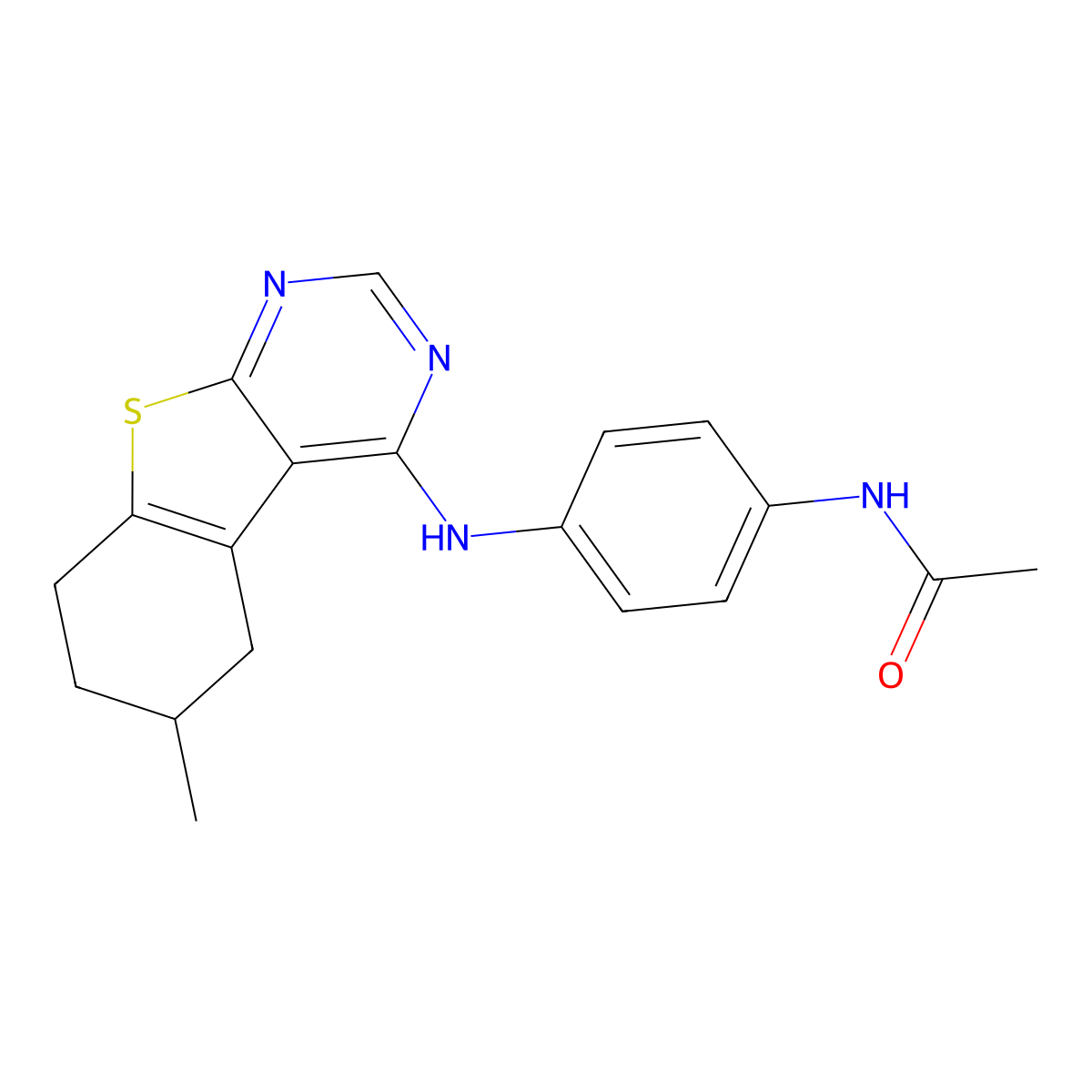 N-{4-[(6-methyl-5,6,7,8-tetrahydro[1]benzothieno[2,3-d]pyrimidin-4-yl)amino]phenyl}acetamide molecular structure, CAS 385392-16-5