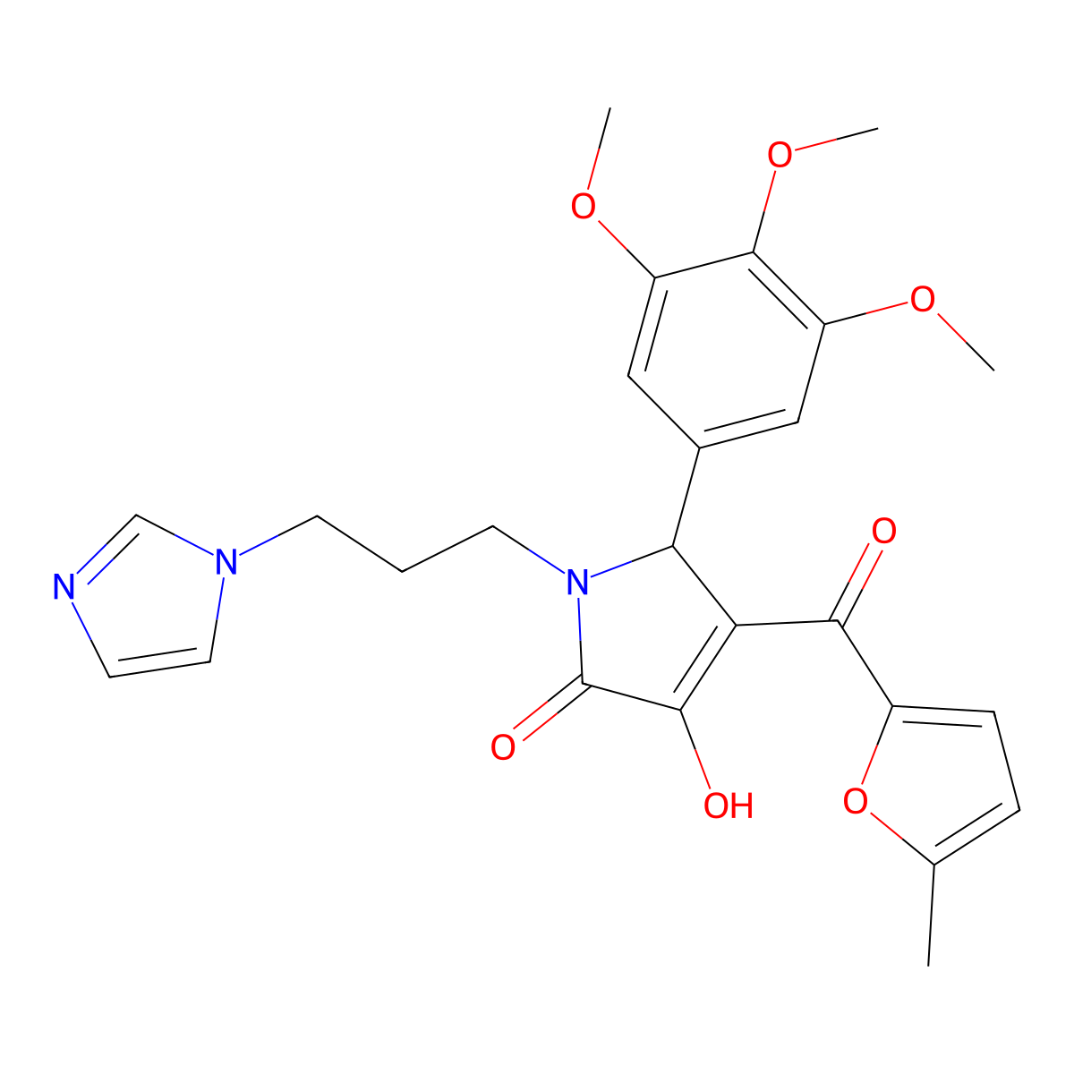 3-hydroxy-1-[3-(1H-imidazol-1-yl)propyl]-4-(5-methylfuran-2-carbonyl)-5-(3,4,5-trimethoxyphenyl)-2,5-dihydro-1H-pyrrol-2-one molecular structure, CAS 385392-19-8