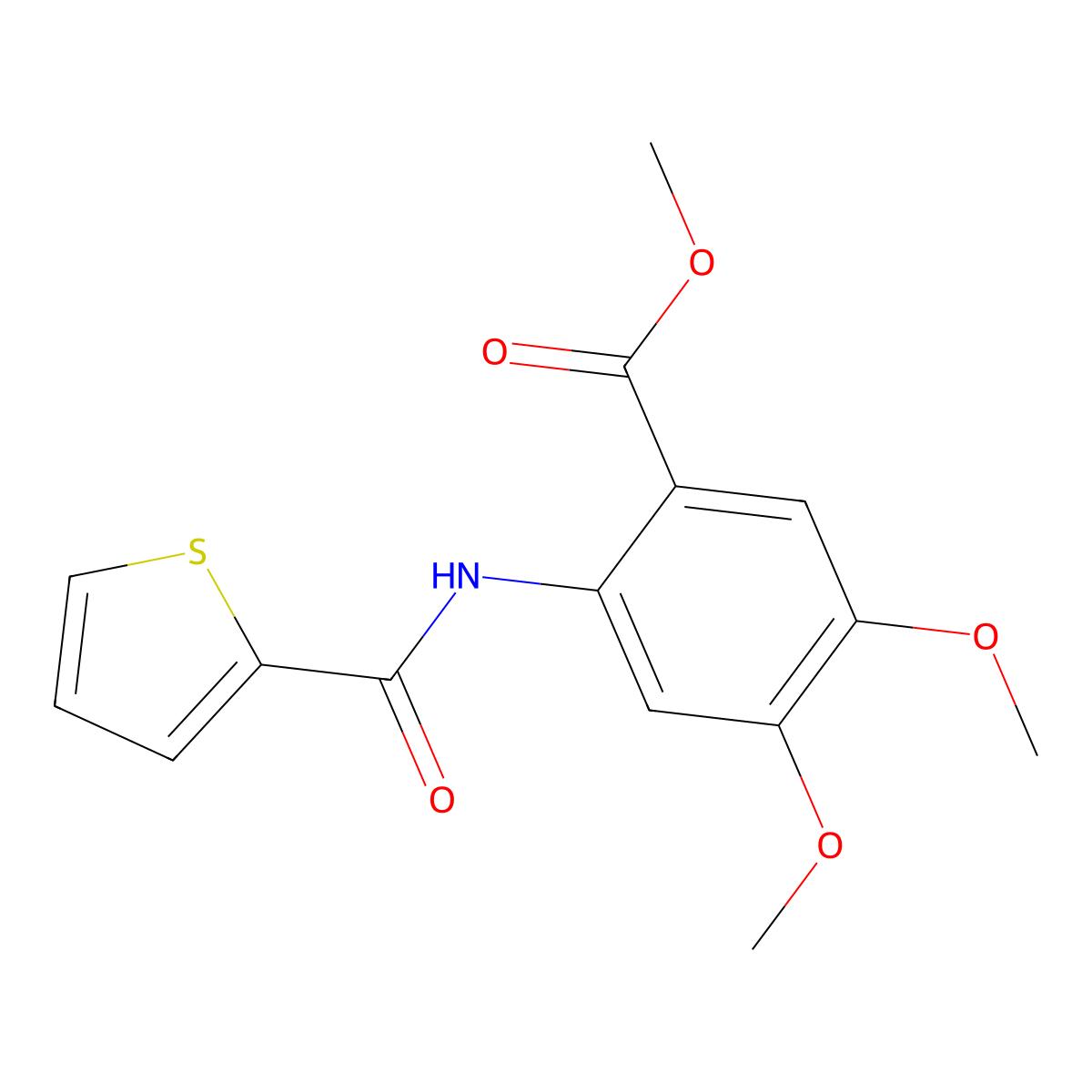 Methyl 4,5-dimethoxy-2-(thiophene-2-carbonylamino)benzoate molecular structure, CAS 385392-34-7