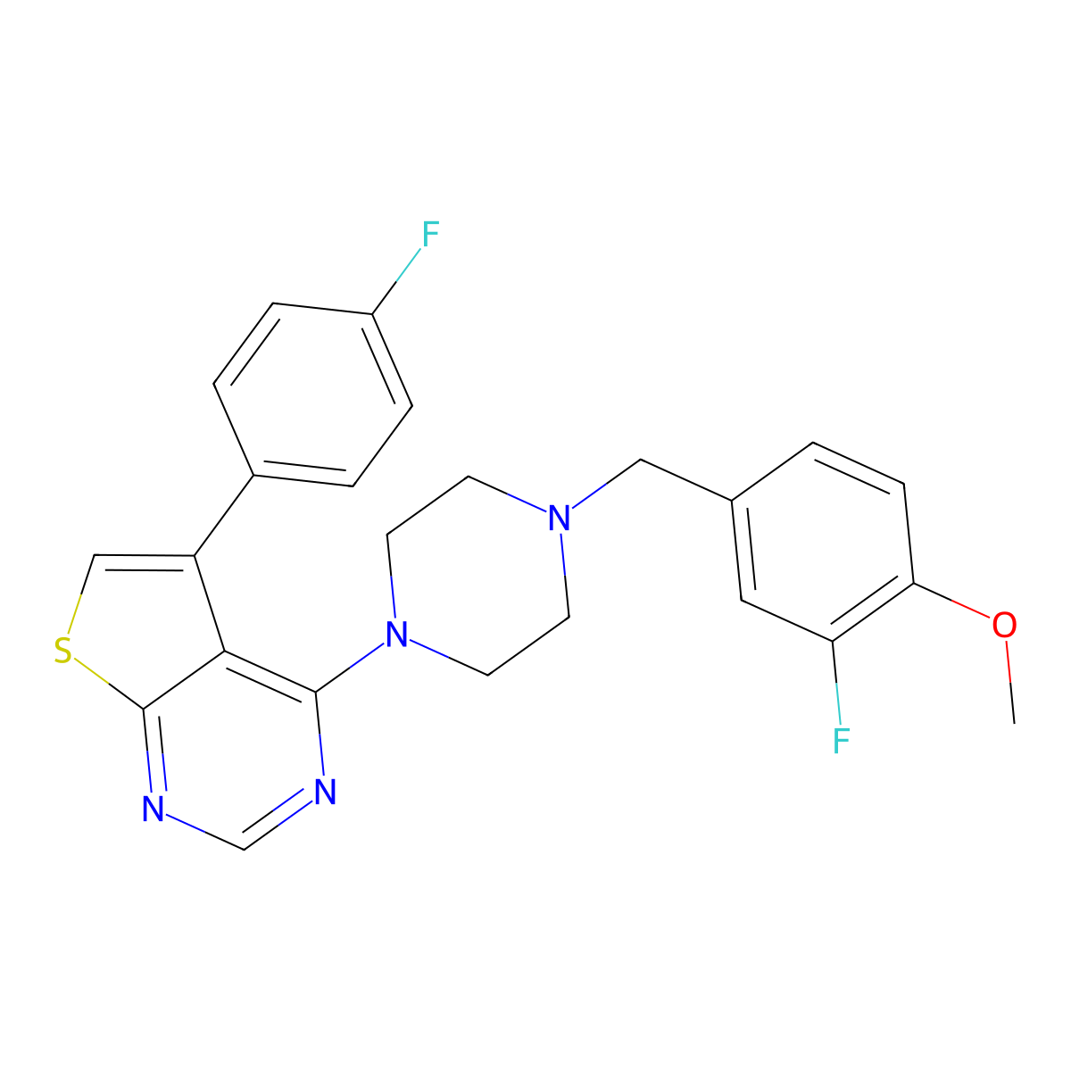 4-(4-(3-Fluoro-4-methoxybenzyl)piperazin-1-yl)-5-(4-fluorophenyl)thieno[2,3-d]pyrimidine molecular structure, CAS 385392-58-5