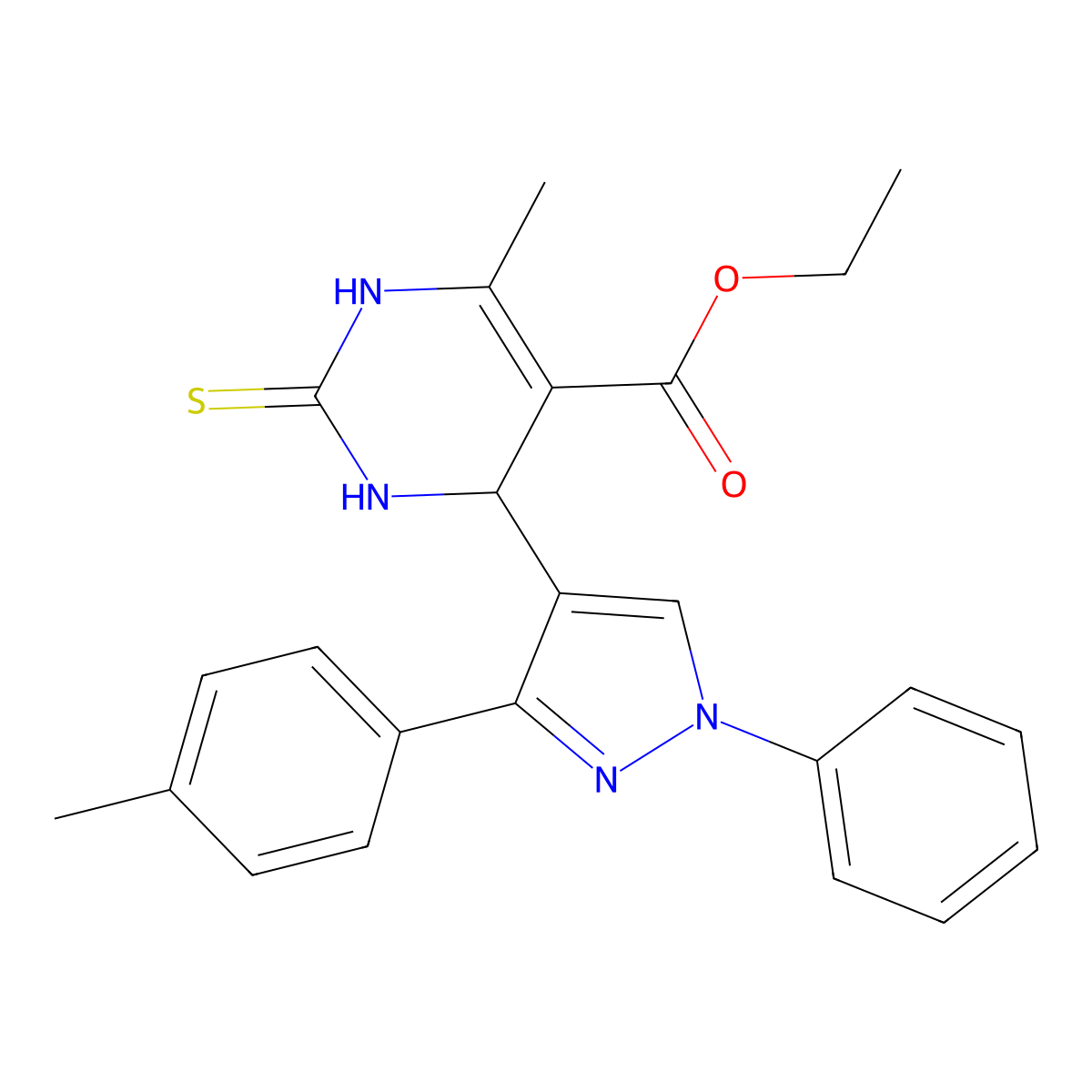 ethyl 6-methyl-4-[3-(4-methylphenyl)-1-phenyl-1H-pyrazol-4-yl]-2-thioxo-1,2,3,4-tetrahydropyrimidine-5-carboxylate molecular structure, CAS 385392-63-2