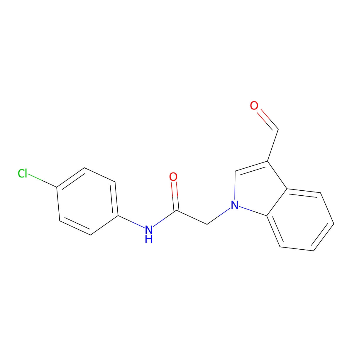 N-(4-chlorophenyl)-2-(3-formyl-1H-indol-1-yl)acetamide molecular structure, CAS 385392-72-3