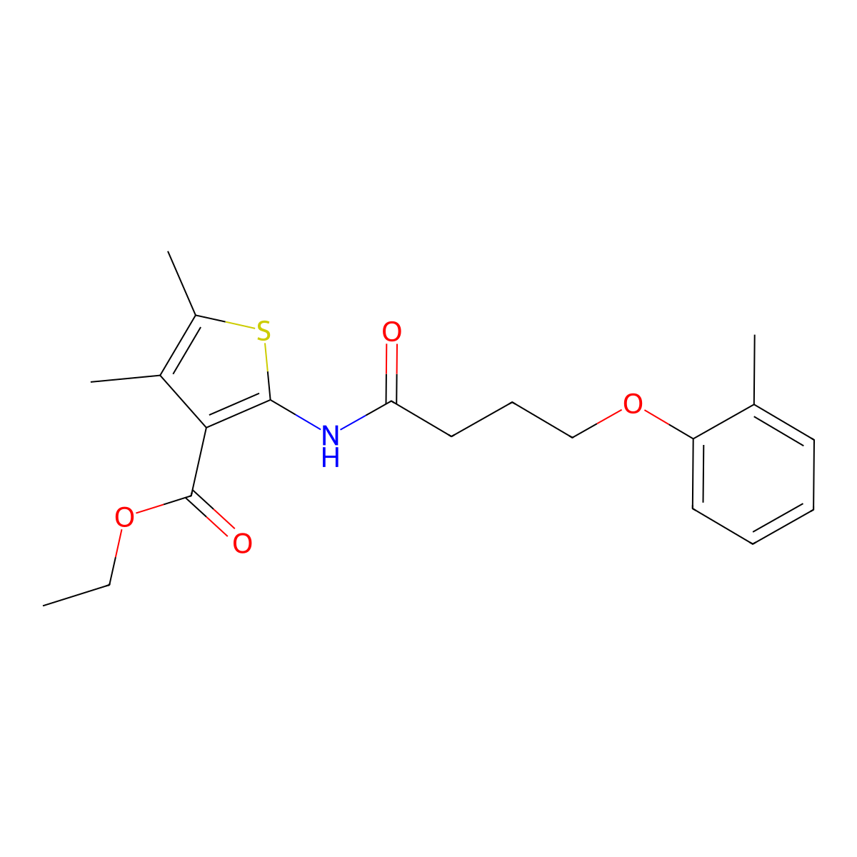 Ethyl 4,5-dimethyl-2-[4-(2-methylphenoxy)butanoylamino]thiophene-3-carboxylate molecular structure, CAS 385392-84-7