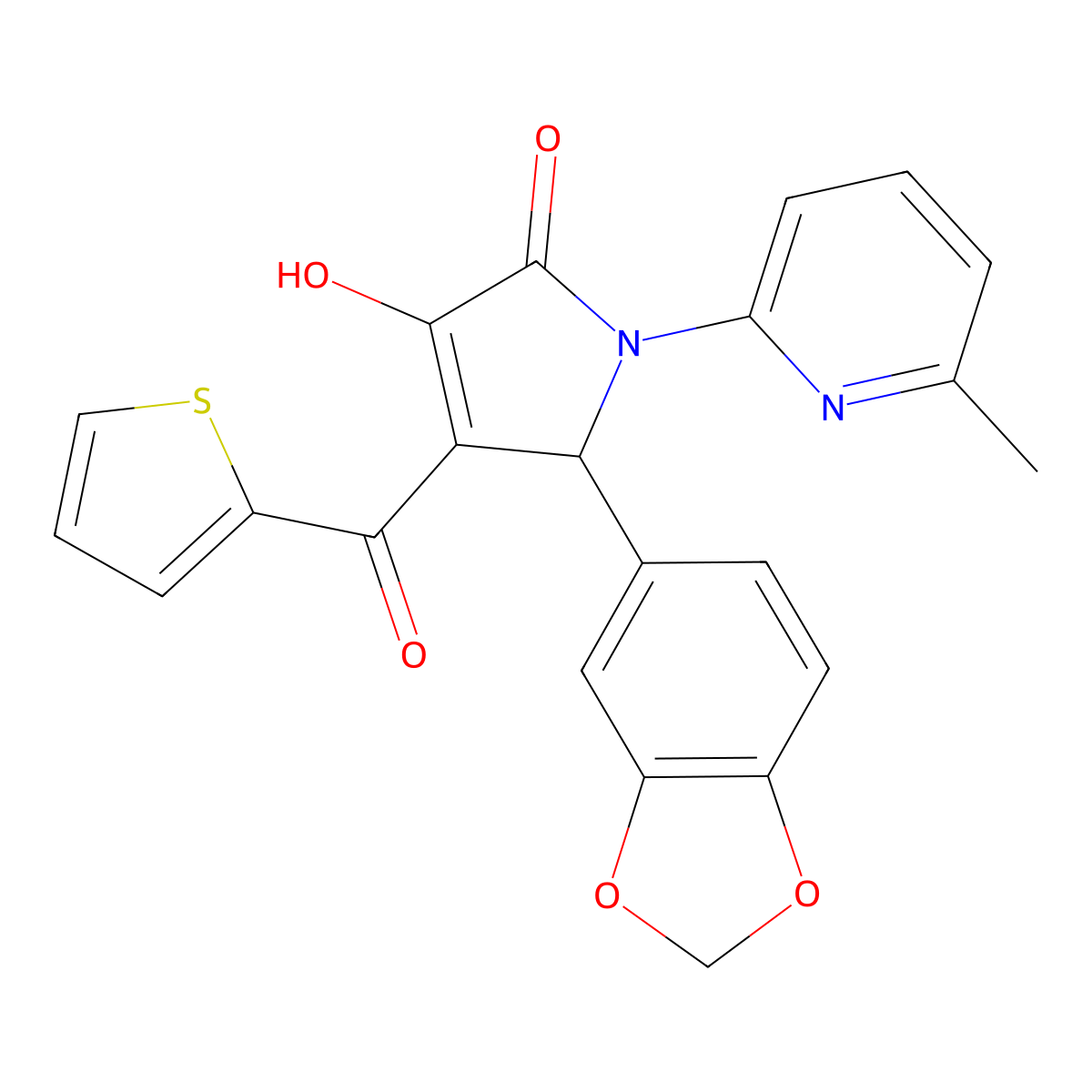 (4E)-5-(1,3-benzodioxol-5-yl)-4-[hydroxy(thiophen-2-yl)methylidene]-1-(6-methylpyridin-2-yl)pyrrolidine-2,3-dione molecular structure, CAS 385392-98-3
