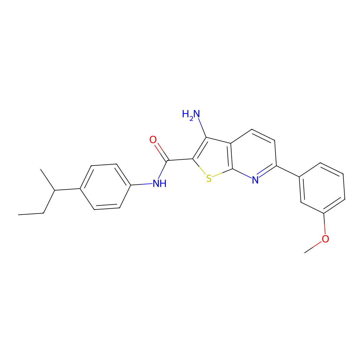 3-amino-N-(4-sec-butylphenyl)-6-(3-methoxyphenyl)thieno[2,3-b]pyridine-2-carboxamide molecular structure, CAS 385393-03-3