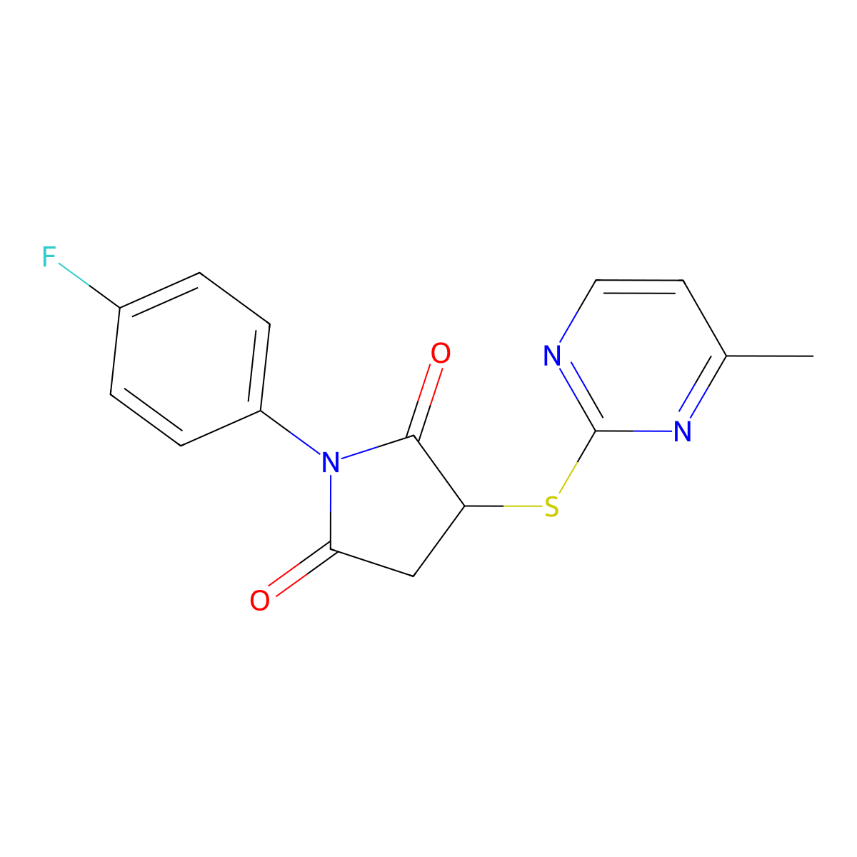1-(4-Fluorophenyl)-3-[(4-methylpyrimidin-2-yl)sulfanyl]pyrrolidine-2,5-dione molecular structure, CAS 385393-07-7