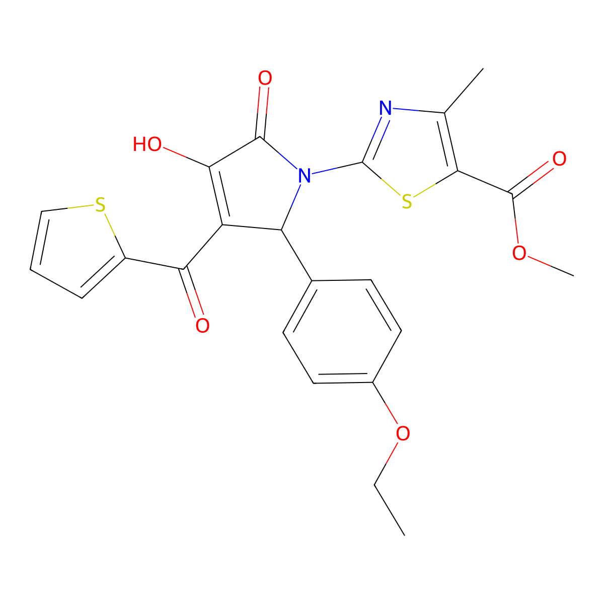 methyl 2-{(3E)-2-(4-ethoxyphenyl)-3-[hydroxy(thiophen-2-yl)methylidene]-4,5-dioxopyrrolidin-1-yl}-4-methyl-1,3-thiazole-5-carboxylate molecular structure, CAS 385393-26-0
