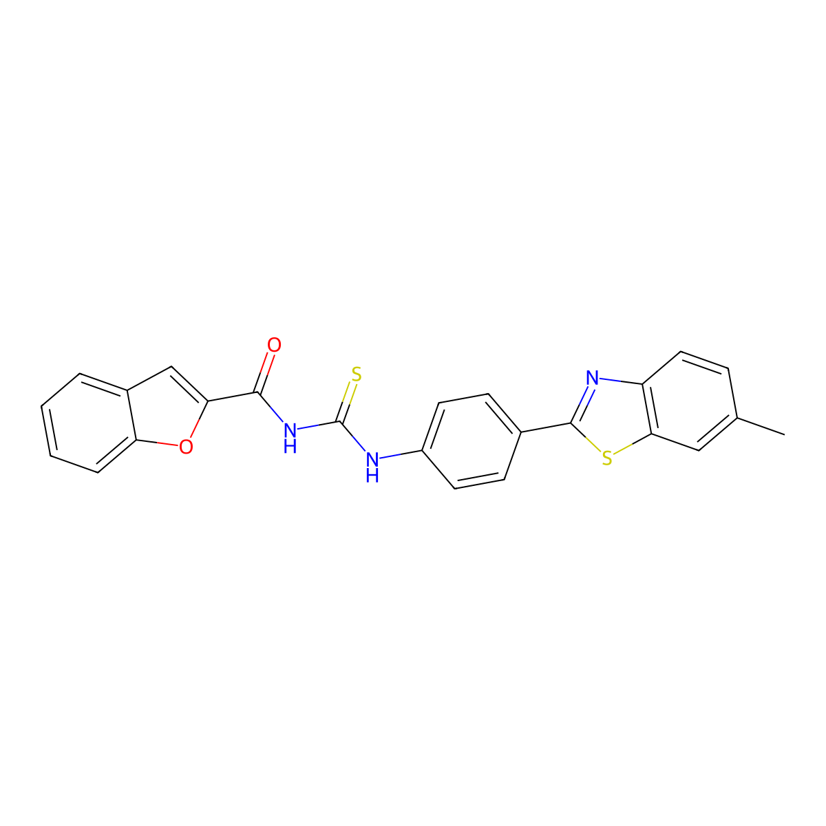 N-[[4-(6-methyl-1,3-benzothiazol-2-yl)phenyl]carbamothioyl]-1-benzofuran-2-carboxamide molecular structure, CAS 385393-49-7