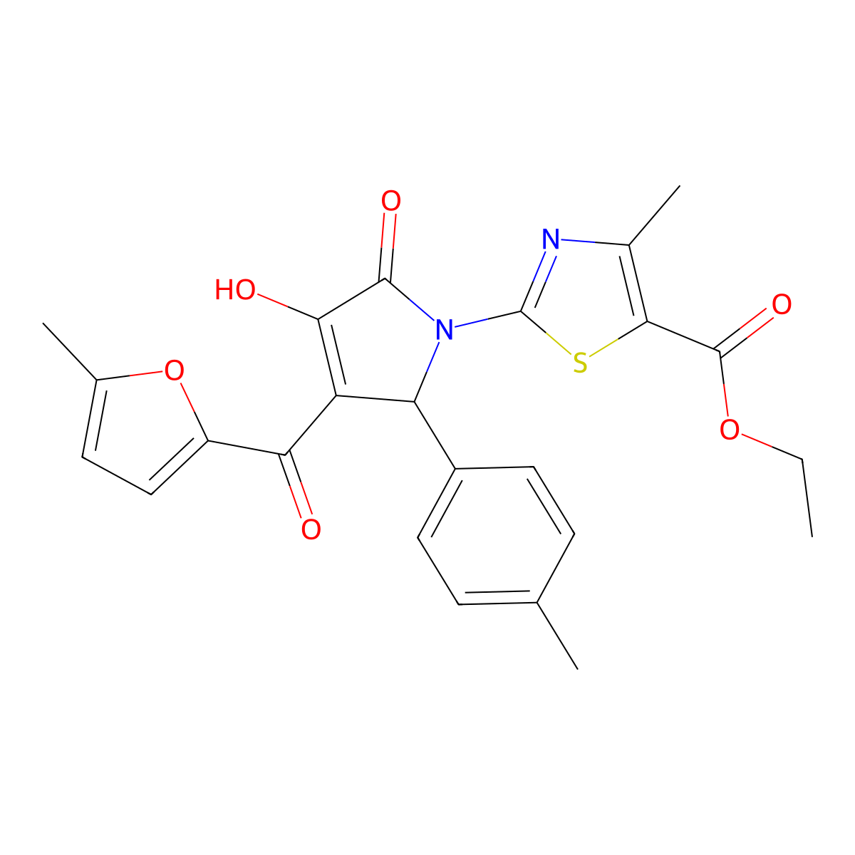 ethyl 2-[(3E)-3-[hydroxy(5-methylfuran-2-yl)methylidene]-2-(4-methylphenyl)-4,5-dioxopyrrolidin-1-yl]-4-methyl-1,3-thiazole-5-carboxylate molecular structure, CAS 385393-50-0