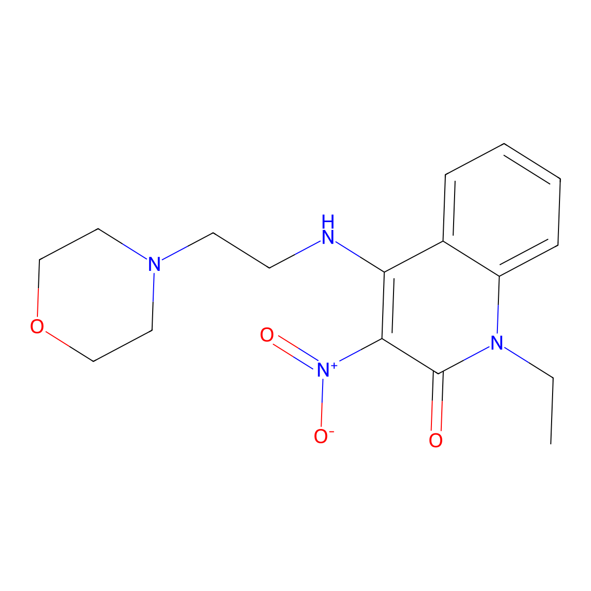 1-ethyl-4-((2-morpholinoethyl)amino)-3-nitroquinolin-2(1H)-one molecular structure, CAS 385393-76-0