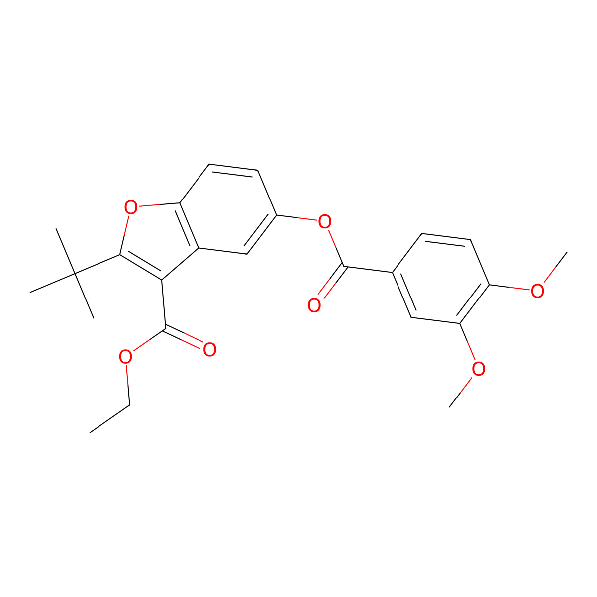 Ethyl 2-(tert-butyl)-5-((3,4-dimethoxybenzoyl)oxy)benzofuran-3-carboxylate molecular structure, CAS 385393-83-9