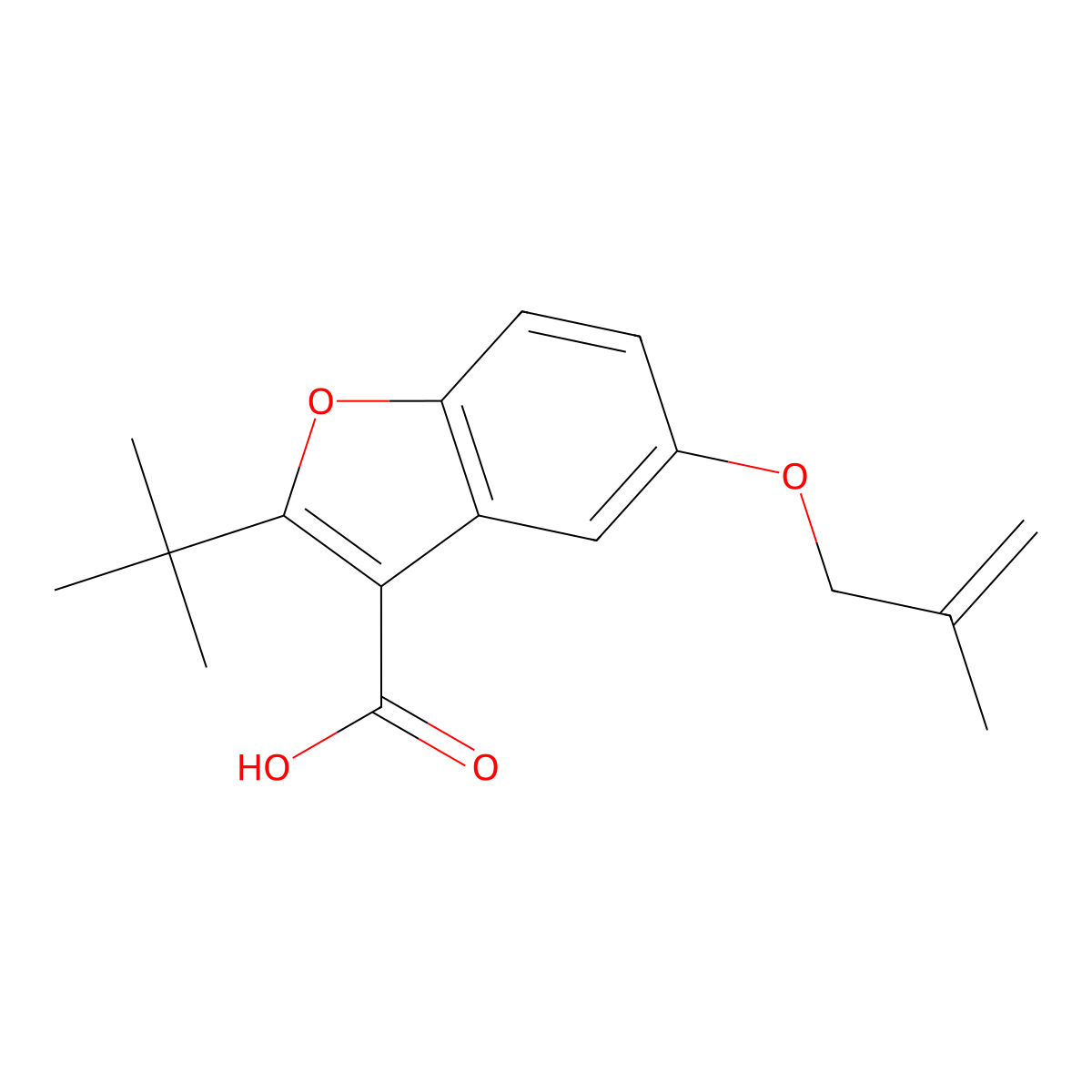 2-(Tert-butyl)-5-((2-methylallyl)oxy)benzofuran-3-carboxylic acid molecular structure, CAS 385393-85-1