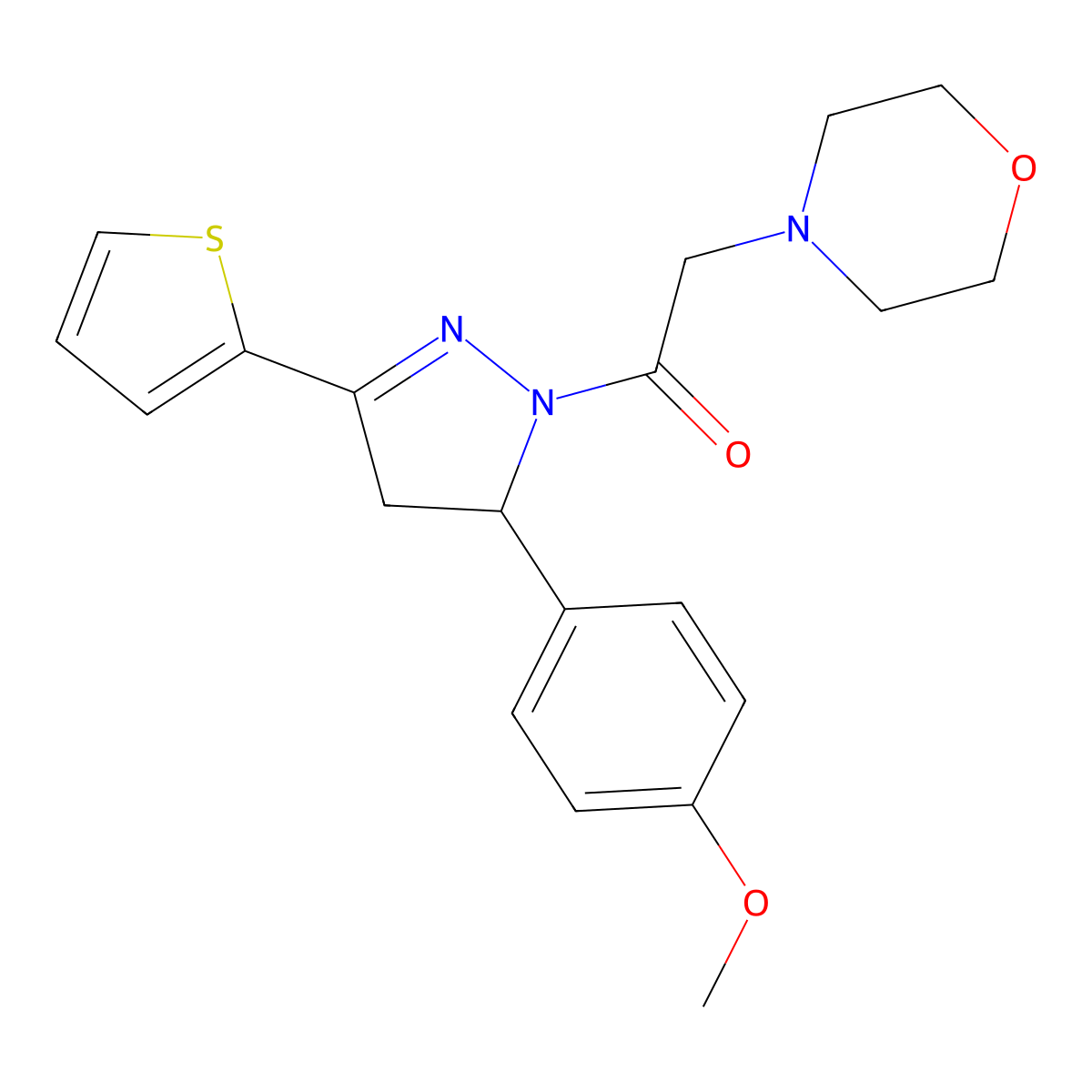 1-[3-(4-Methoxyphenyl)-5-thiophen-2-yl-3,4-dihydropyrazol-2-yl]-2-morpholin-4-ylethanone molecular structure, CAS 385393-97-5