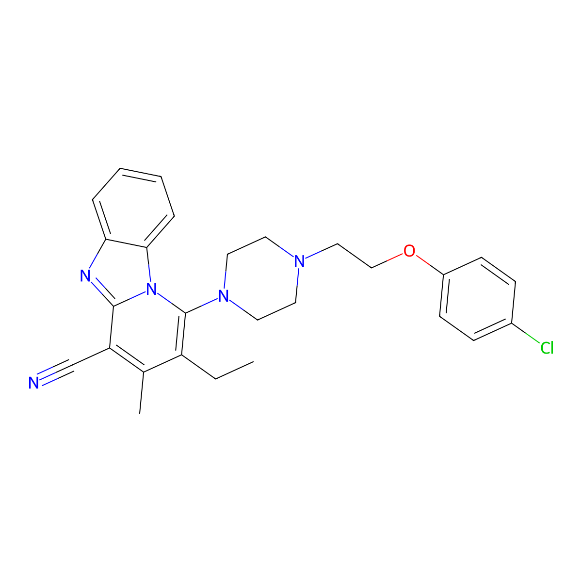 1-[4-[2-(4-Chlorophenoxy)ethyl]piperazin-1-yl]-2-ethyl-3-methylpyrido[1,2-a]benzimidazole-4-carbonitrile molecular structure, CAS 385393-99-7