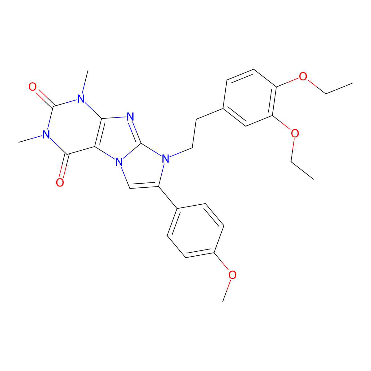 6-[2-(3,4-Diethoxyphenyl)ethyl]-7-(4-methoxyphenyl)-2,4-dimethylpurino[7,8-a]imidazole-1,3-dione molecular structure, CAS 385394-33-2
