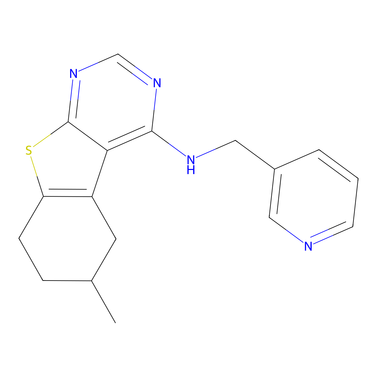 6-methyl-N-(pyridin-3-ylmethyl)-5,6,7,8-tetrahydro[1]benzothieno[2,3-d]pyrimidin-4-amine molecular structure, CAS 385394-52-5