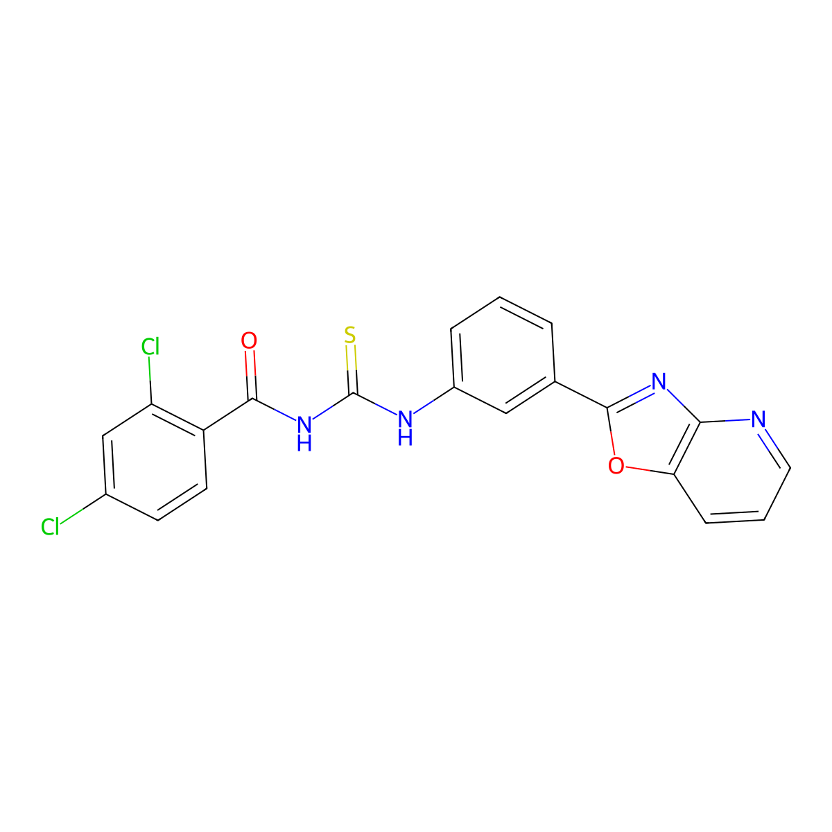 2,4-dichloro-N-[[3-([1,3]oxazolo[4,5-b]pyridin-2-yl)phenyl]carbamothioyl]benzamide molecular structure, CAS 385394-64-9
