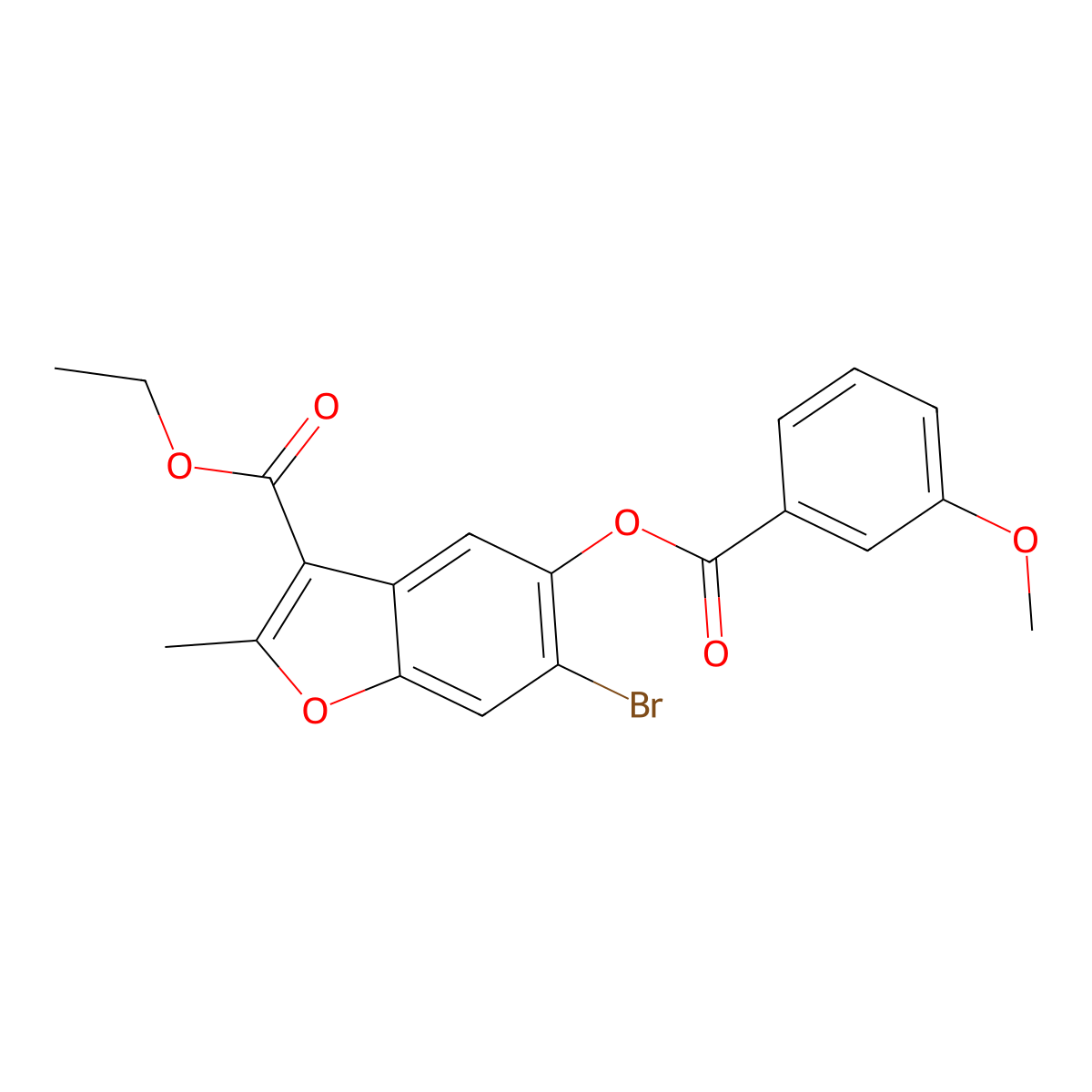 Ethyl 6-bromo-5-(3-methoxybenzoyloxy)-2-methyl-1-benzofuran-3-carboxylate molecular structure, CAS 385395-01-7