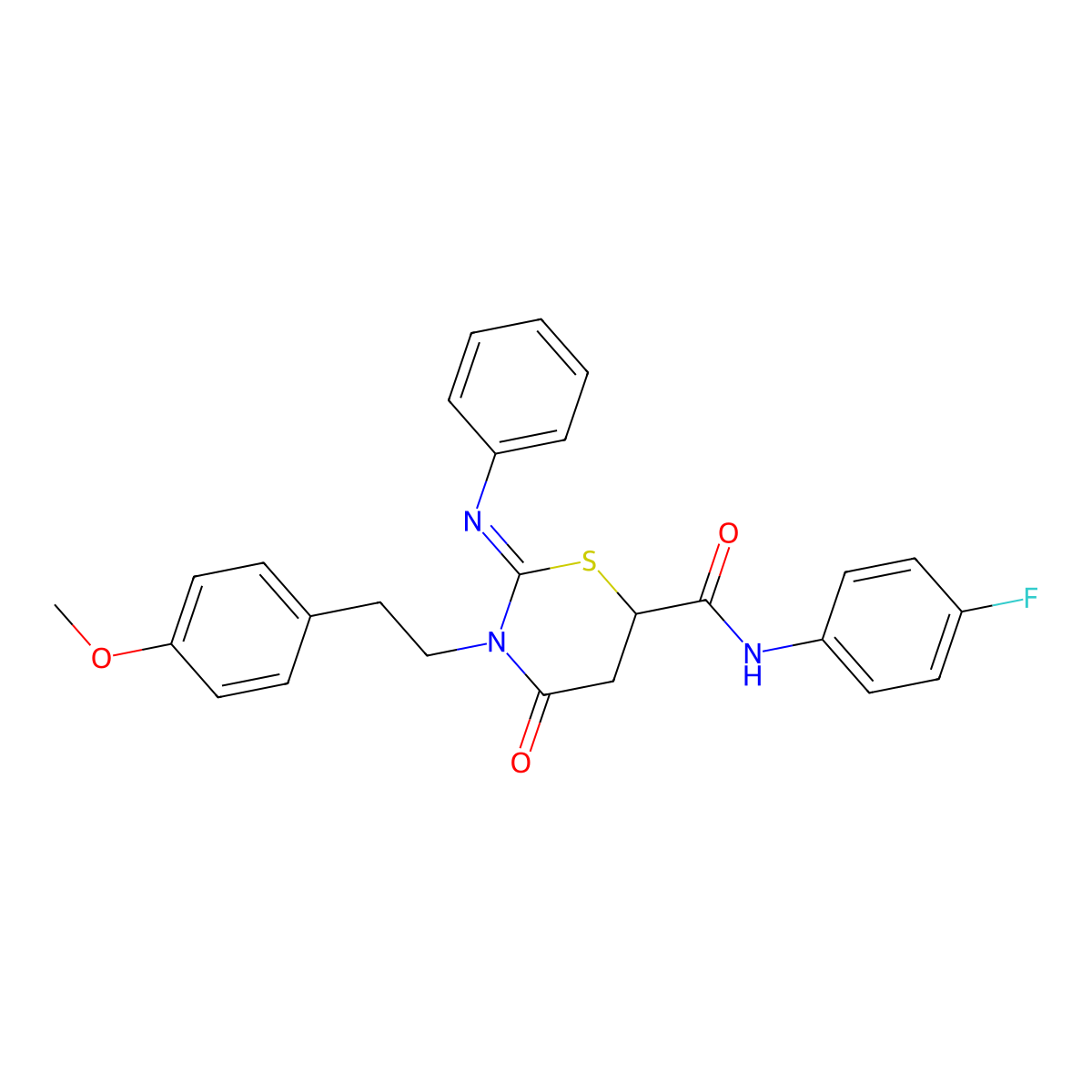 N-(4-fluorophenyl)-3-[2-(4-methoxyphenyl)ethyl]-4-oxo-2-phenylimino-1,3-thiazinane-6-carboxamide molecular structure, CAS 385395-17-5