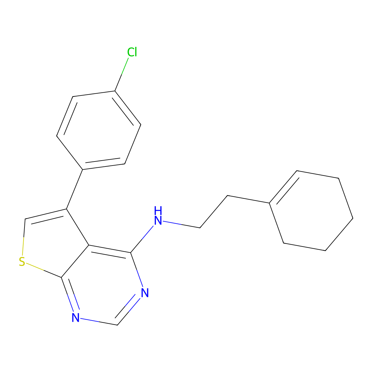 5-(4-chlorophenyl)-N-[2-(cyclohex-1-en-1-yl)ethyl]thieno[2,3-d]pyrimidin-4-amine molecular structure, CAS 385395-25-5