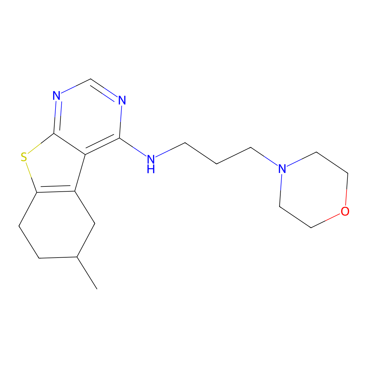 6-methyl-N-[3-(morpholin-4-yl)propyl]-5,6,7,8-tetrahydro[1]benzothieno[2,3-d]pyrimidin-4-amine molecular structure, CAS 385395-37-9