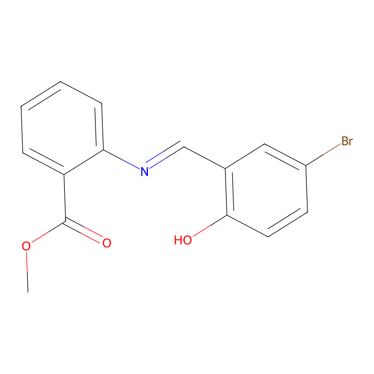 methyl 2-{[(1E)-(5-bromo-2-hydroxyphenyl)methylene]amino}benzoate molecular structure, CAS 385396-49-6