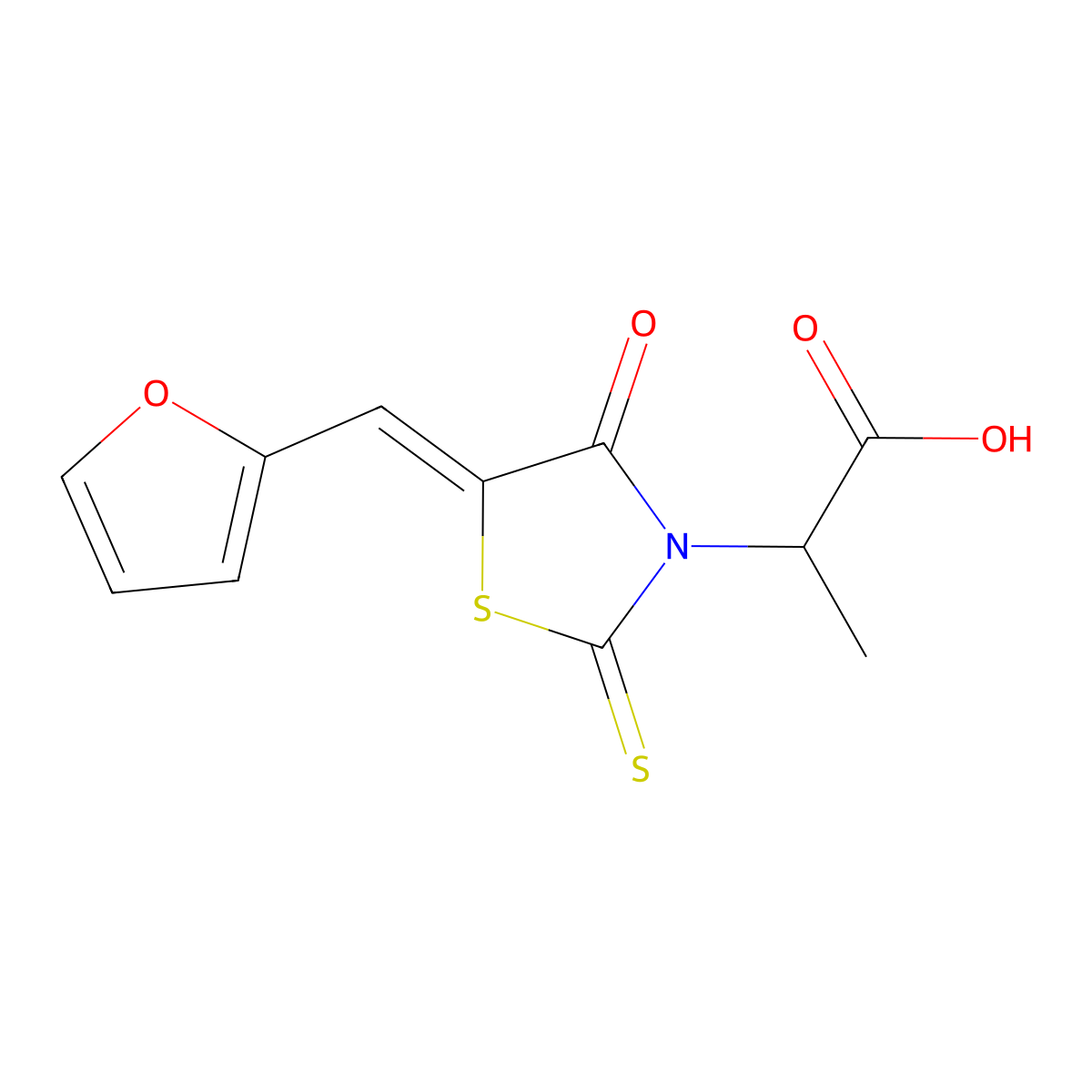2-[5-(2-Furylmethylene)-4-oxo-2-thioxo-1,3-thiazolidin-3-yl]propanoic acid molecular structure, CAS 385397-94-4